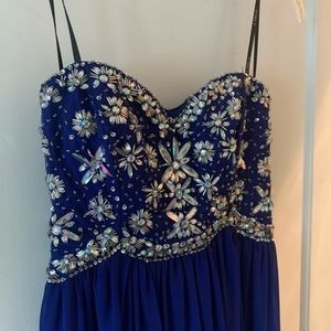 Blue strapless prom dress